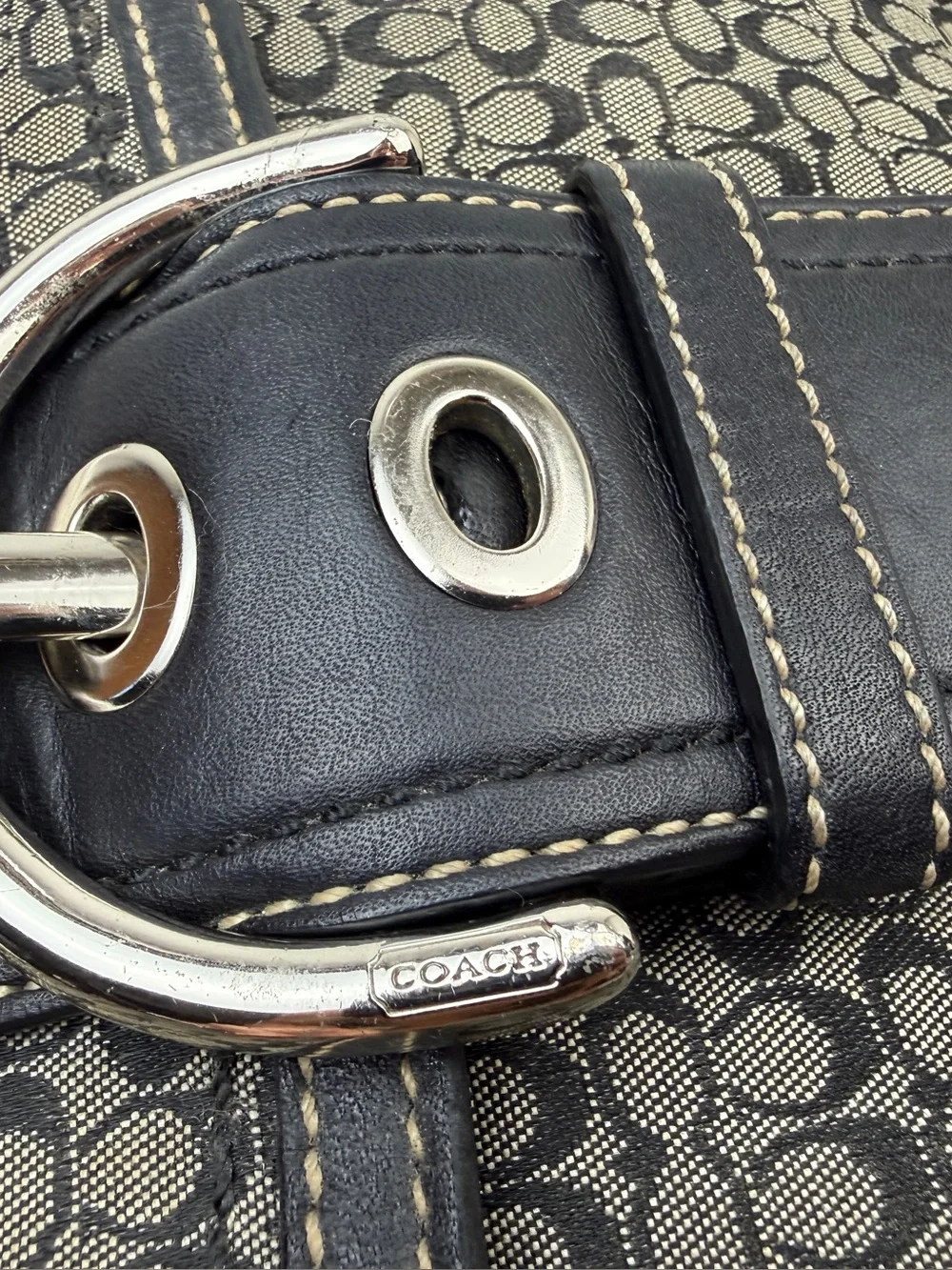 Coach F10926 Vintage Soho Black Leather  & Signature C Canvas Shoulder/Tote Bag